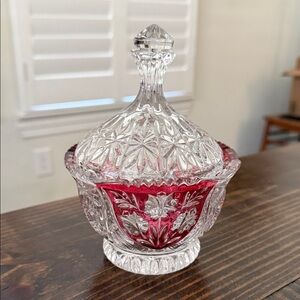 Elegant Crystal Candy Dish with Red Accents